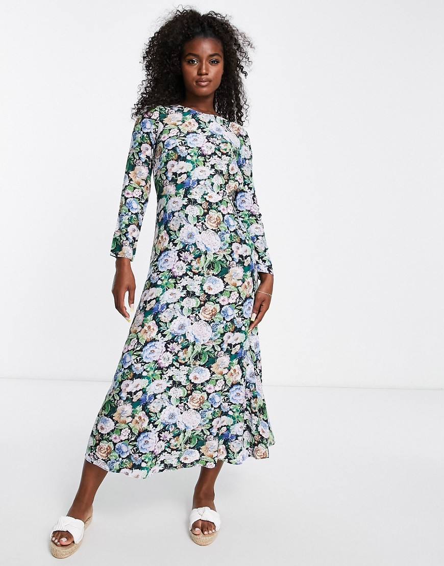 Other Stories &  Open Back Midi Dress In Floral Print-multi