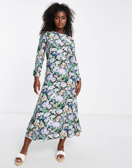 Asos design floral shop tie back midi dress