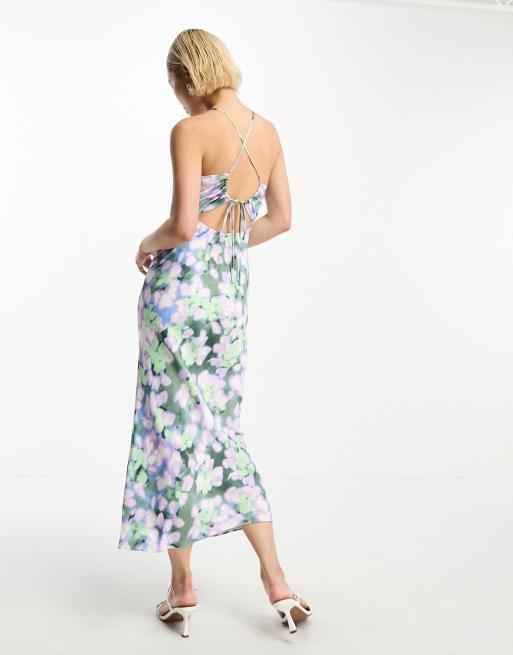 & Other Stories open back satin slip midi dress in purple