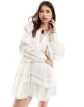 [Other Stories] & Other Stories open collar mini shirt dress with floaty tiered hem in white XS white