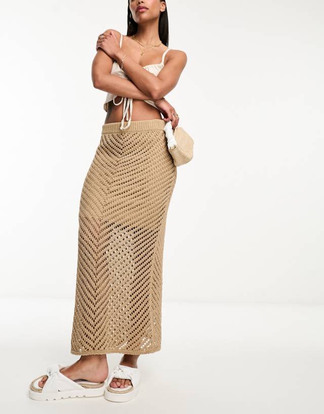 & Other Stories - open knit crochet maxi skirt in beige