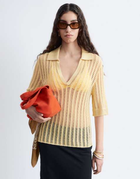 & Other Stories open knit crochet polo in buttermilk yellow - view 1