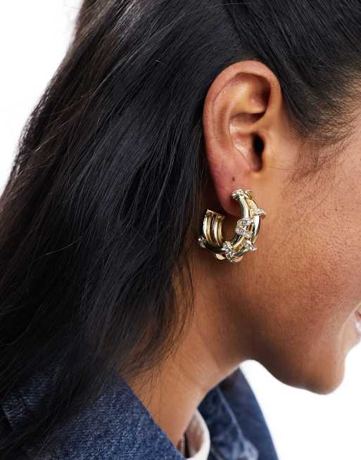 & Other Stories - Orecchini a cerchio doppi color oro con strass