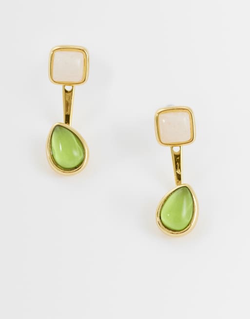 & Other Stories - Orecchini pendenti a bottone con gemme squadrate color crema e verde