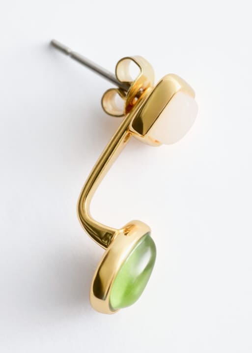 & Other Stories - Orecchini pendenti a bottone con gemme squadrate color crema e verde, 2 di 4