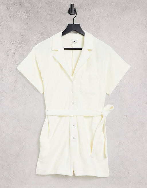 Women & Other Stories organic cotton belted playsuit in off white 