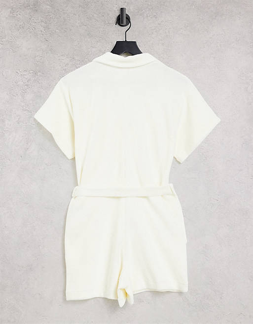 Women & Other Stories organic cotton belted playsuit in off white 