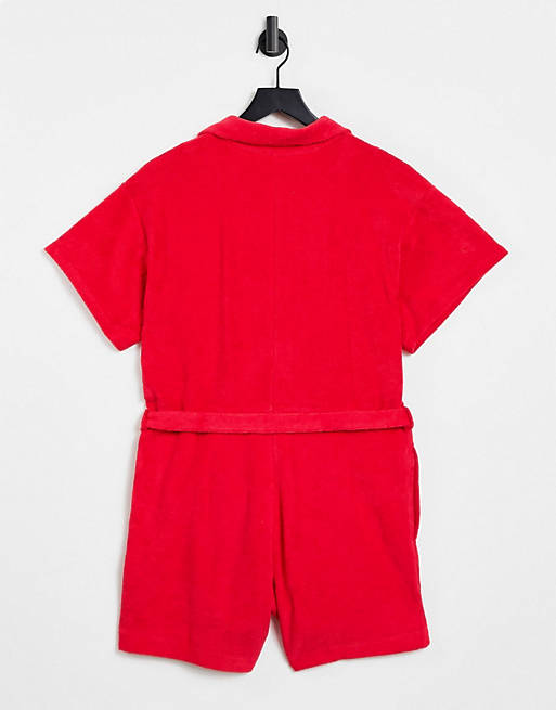 Women & Other Stories organic cotton belted playsuit in red 