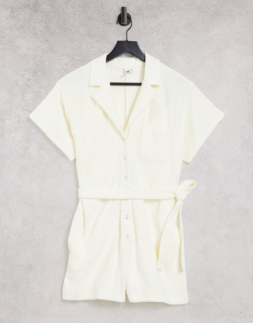 & Other Stories organic cotton belted romper in off white