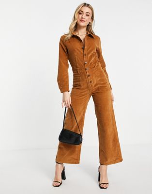 & Other Stories cotton blend cord jumpsuit in light brown - BEIGE