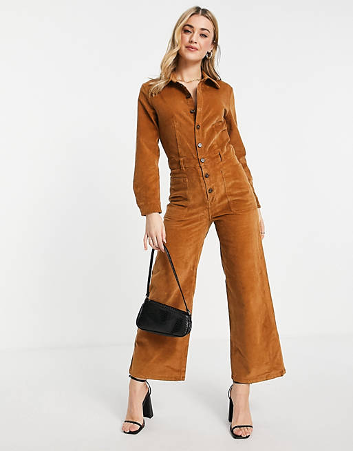  & Other Stories organic cotton blend cord jumpsuit in light brown 