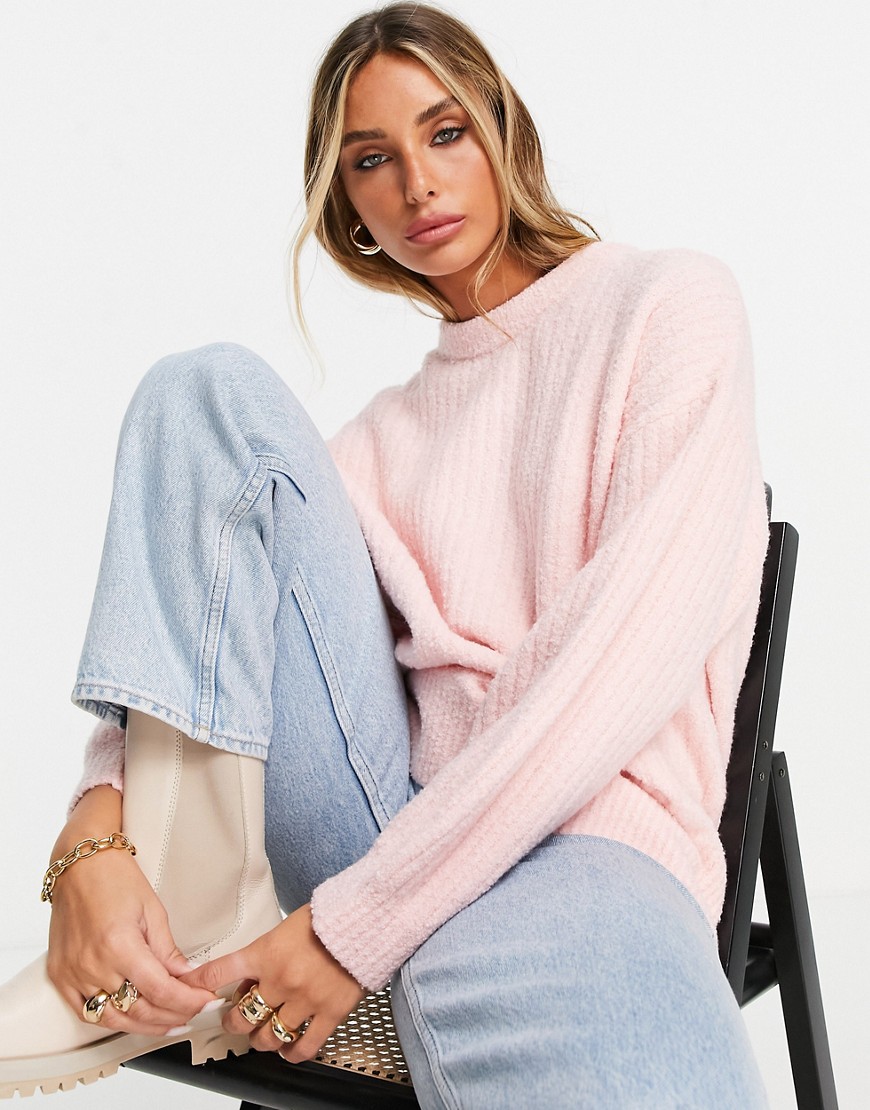 & Other Stories organic cotton blend ribbed boucle sweater in pink