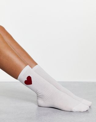 & Other Stories organic cotton blend ribbed heart socks in white