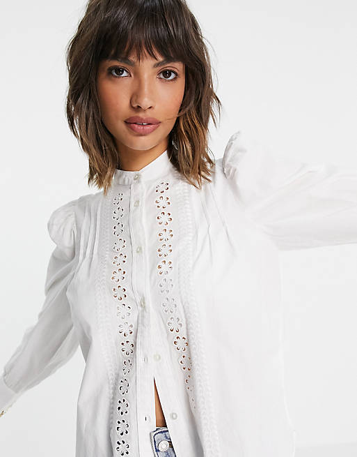 & Other Stories organic cotton broderie blouse in off white