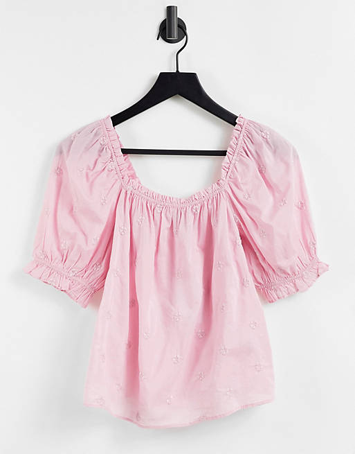 Tops Shirts & Blouses/& Other Stories organic cotton broderie sqaure neck blouse in pink 