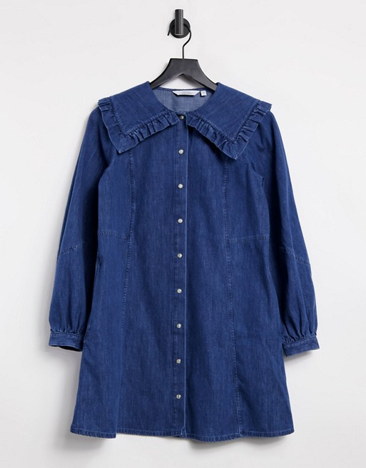 & Other Stories cotton collar detail denim mini dress in blue - MBLUE