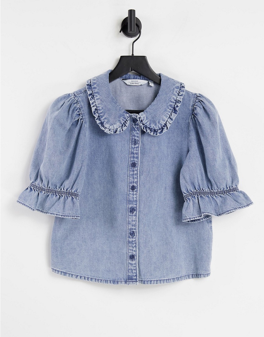 & Other Stories organic cotton denim shirt with collar in blue-Blues