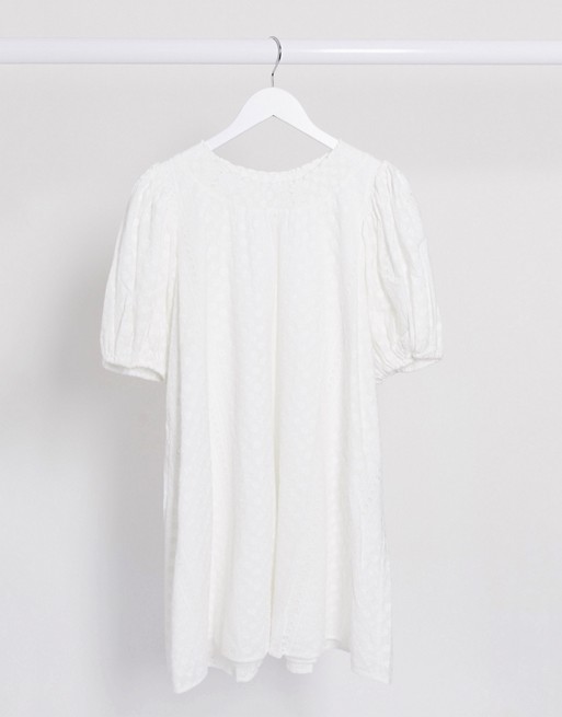 & Other Stories organic cotton embroidered smock dress in white