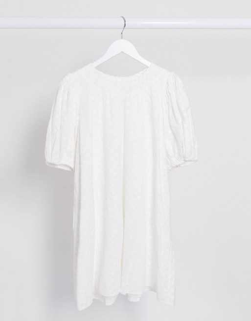 White embroidered outlet smock dress