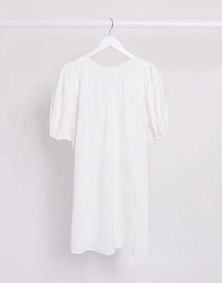 embroidered smock dress white
