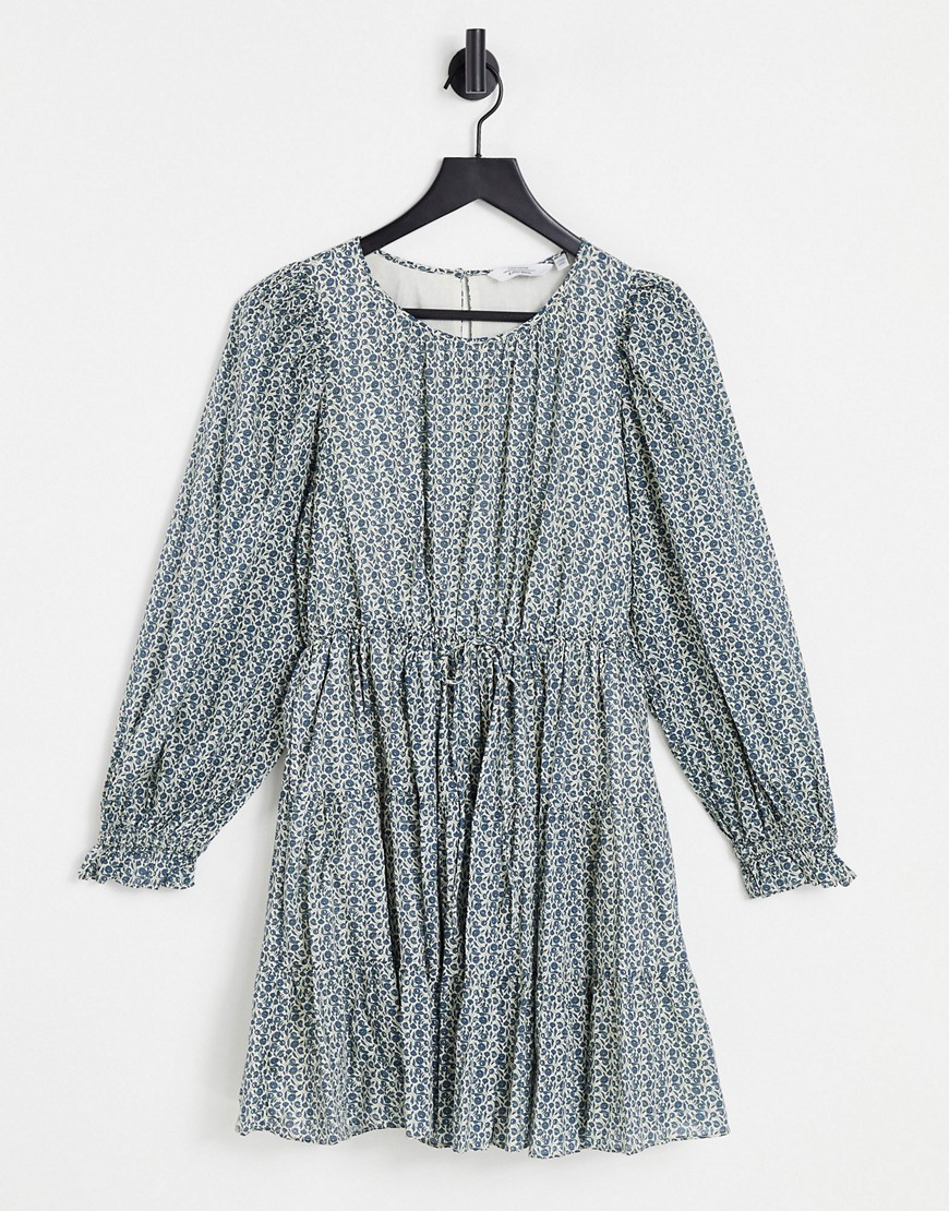 & Other Stories organic cotton floral print smock mini dress in blue-Blues