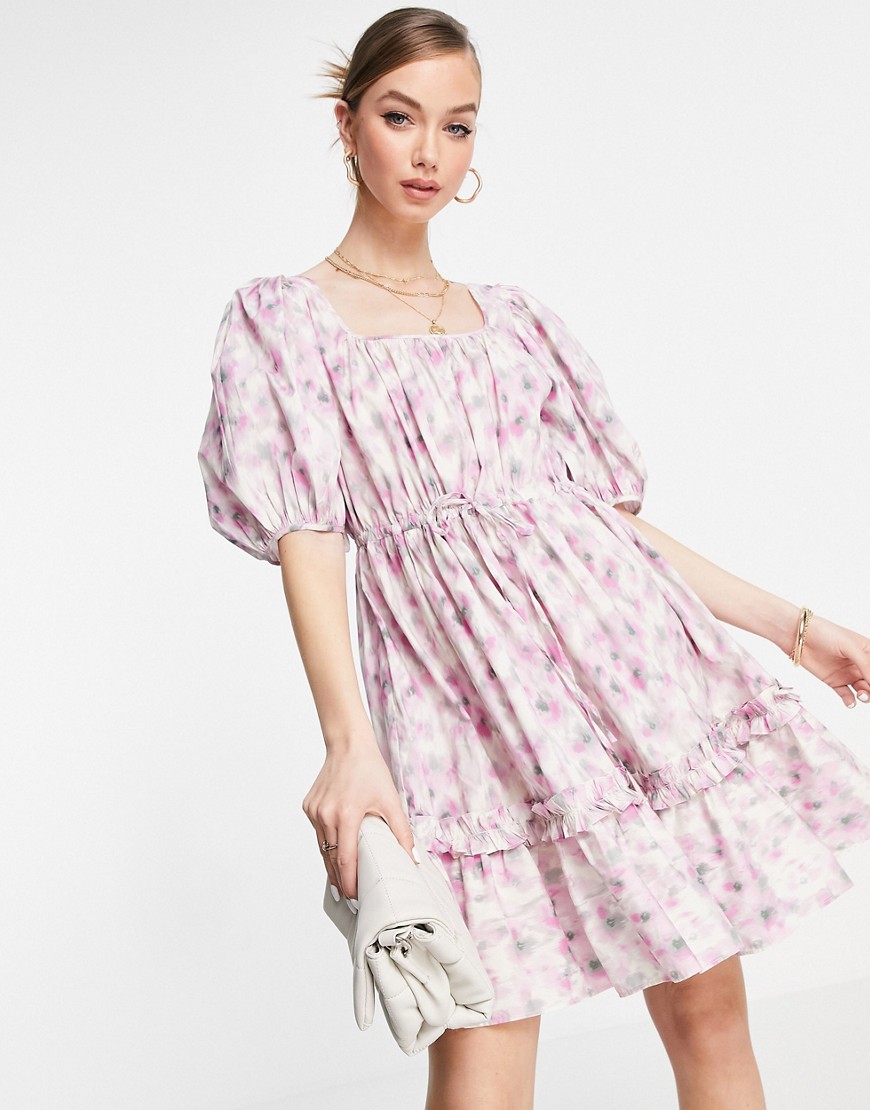 & Other Stories organic cotton floral print smock mini dress in pink