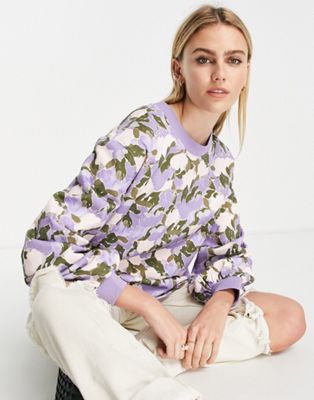 & Other Stories cotton floral print sweatshirt in lilac - LILAC