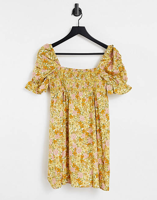  & Other Stories organic cotton floral printed smock mini dress in multi 