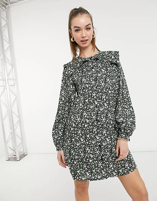 Dresses & Other Stories organic cotton flower print collar detail mini dress in multi 