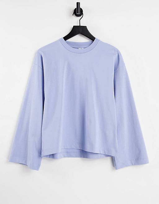  & Other Stories organic cotton long sleeve boxy t-shirt in light blue 