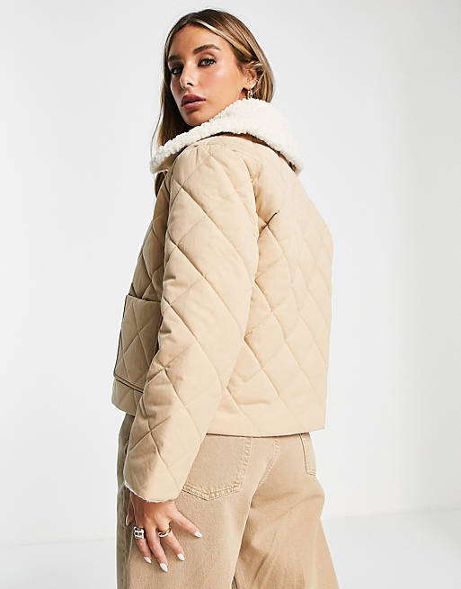 Coats & Jackets & Other Stories organic cotton quilted jacket with contrast collar in beige 