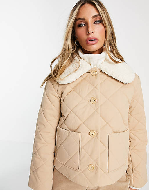 Coats & Jackets & Other Stories organic cotton quilted jacket with contrast collar in beige 