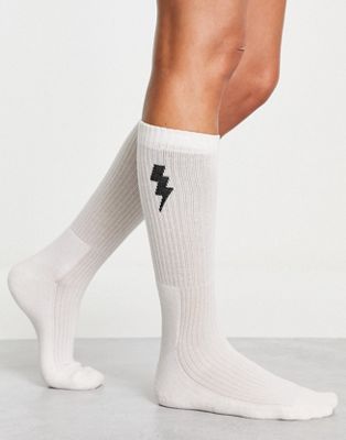 & Other Stories cotton ribbed socks with lightening bolt - WHITE