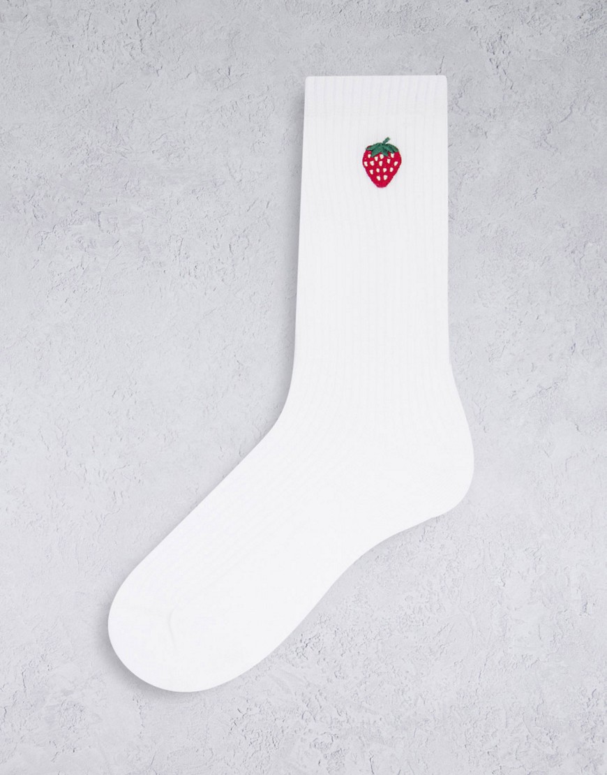 & Other Stories organic cotton ribbed strawberry socks in white