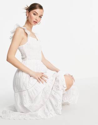 white cotton broderie dress