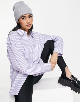 & Other Stories cotton stripe shirt with collar in purple - PURPLE