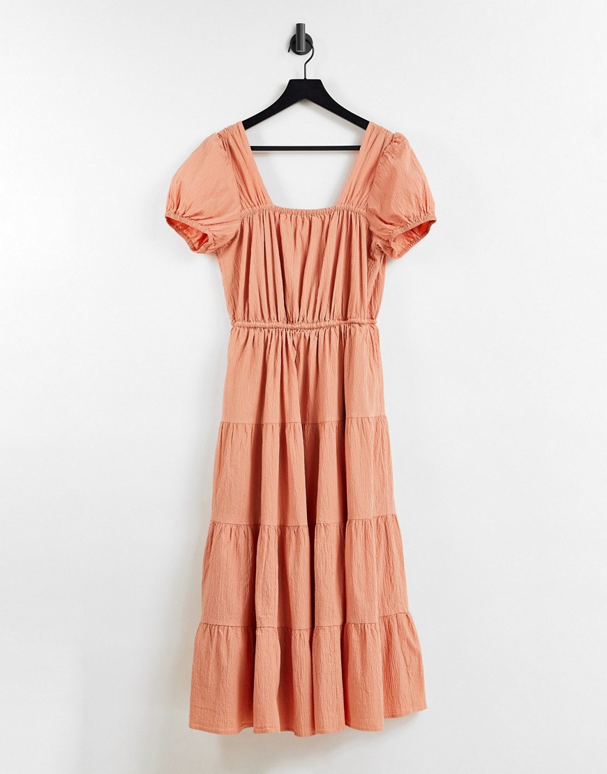 Other Stories organic cotton tiered smock midi dress with open back in orange