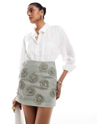 & Other Stories Organza Mini Skirt With Applique Flowers And Satin Lining In White