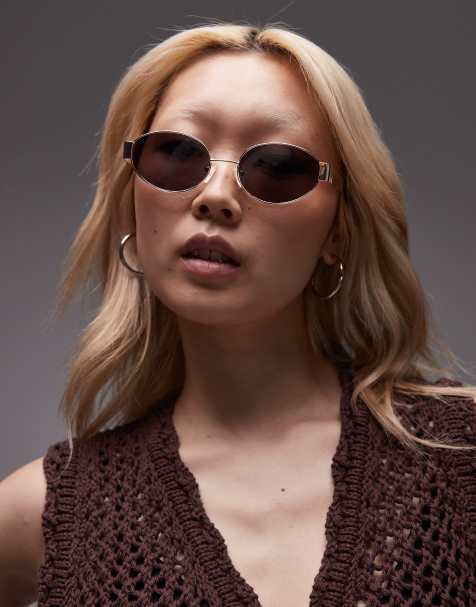& Other Stories oval cateye brown tinted lense metal frame in gold - view 1