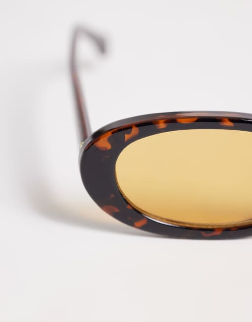 & Other Stories oval slim fit sunglasses in brown tortoise with linen pouch case, 2 of 3