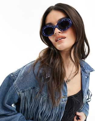 & Other Stories - Ovale Sonnenbrille in Blau mit breitem Gestell