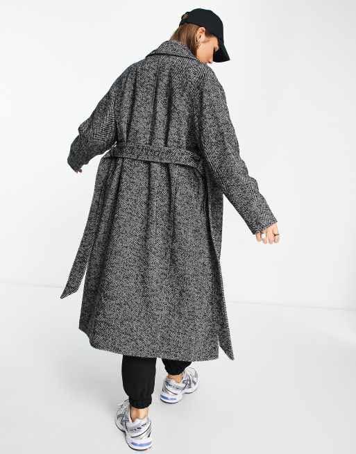 Other Stories oversize belted wool coat in black herringbone