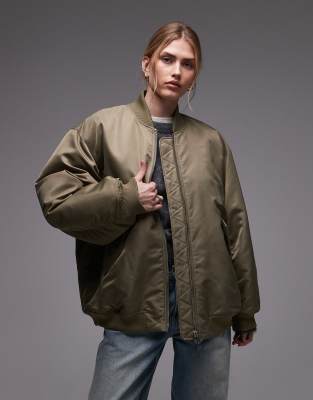 & Other Stories - Oversize-Bomberjacke aus Nylon in Khakigrün mit gerippten Ärmeln