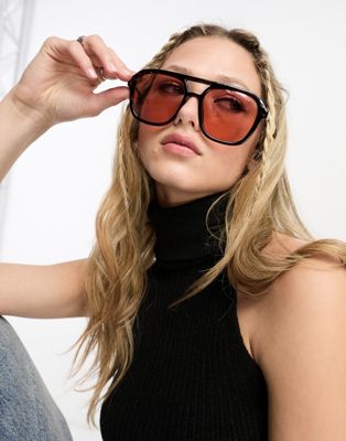 & Other Stories oversize round tortoiseshell sunglasses with pink lens