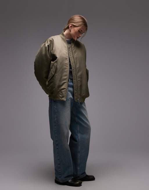 & Other Stories - Oversized bomberjack van nylon met met geribbelde mouwen in kaki groen, 2 van 4