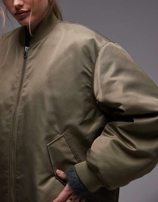 & Other Stories - Oversized bomberjack van nylon met met geribbelde mouwen in kaki groen, 3 van 4