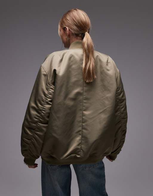 & Other Stories - Oversized bomberjack van nylon met met geribbelde mouwen in kaki groen, 4 van 4