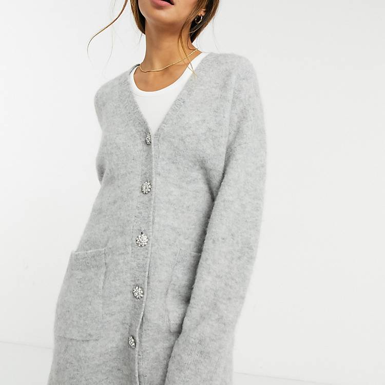 & Other Stories oversized cardigan with jewelled buttons in gray melange |  ASOS
