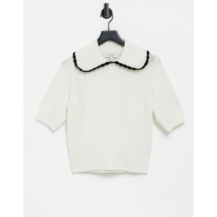 Short sleeve clearance sweater with collar