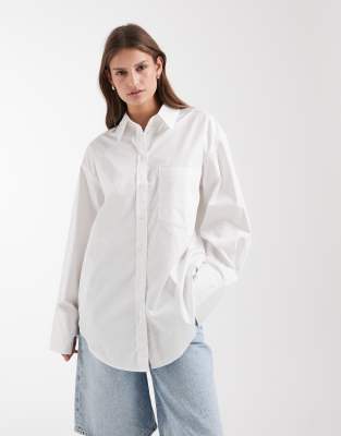 & Other Stories Oversized Cotton Shirt With Deep Cuffs In White